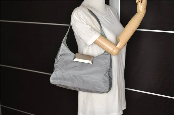 Authentic PRADA Vintage Nylon Tessuto Plastic Shoulder Hand Bag Purse Gray 4601K