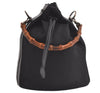 Authentic GUCCI Vintage Bamboo Drawstring Bag Purse Nylon Leather Black 4603K