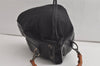 Authentic GUCCI Vintage Bamboo Drawstring Bag Purse Nylon Leather Black 4603K