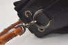 Authentic GUCCI Vintage Bamboo Drawstring Bag Purse Nylon Leather Black 4603K