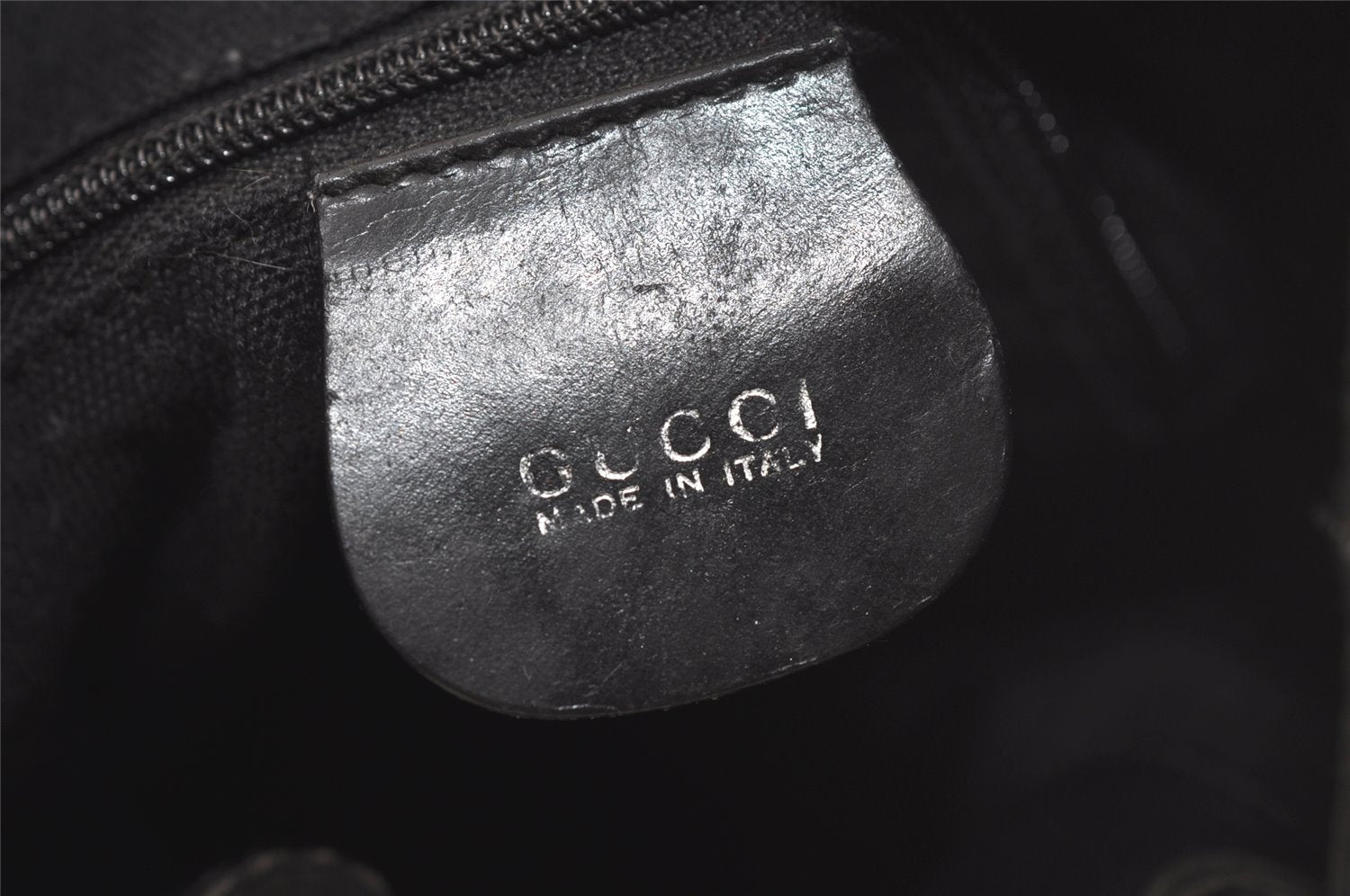 Authentic GUCCI Vintage Bamboo Drawstring Bag Purse Nylon Leather Black 4603K