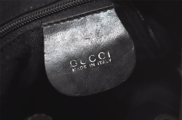Authentic GUCCI Vintage Bamboo Drawstring Bag Purse Nylon Leather Black 4603K