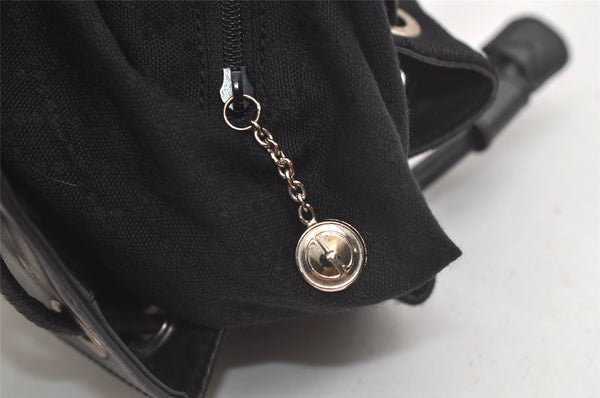 Authentic GUCCI Vintage Bamboo Drawstring Bag Purse Nylon Leather Black 4603K