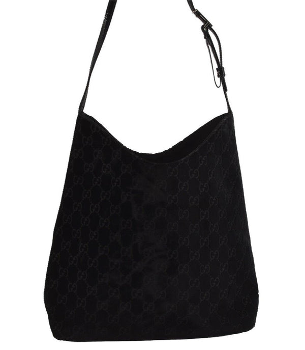 Authentic GUCCI Vintage Shoulder Hand Bag Purse GG Suede Enamel Black 4607J