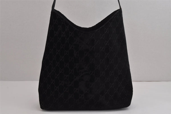 Authentic GUCCI Vintage Shoulder Hand Bag Purse GG Suede Enamel Black 4607J