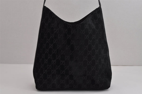 Authentic GUCCI Vintage Shoulder Hand Bag Purse GG Suede Enamel Black 4607J