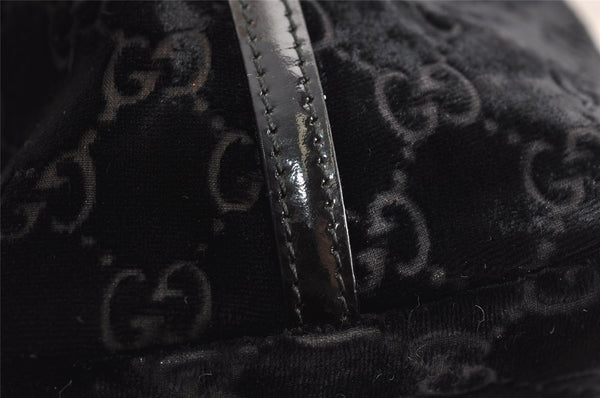 Authentic GUCCI Vintage Shoulder Hand Bag Purse GG Suede Enamel Black 4607J