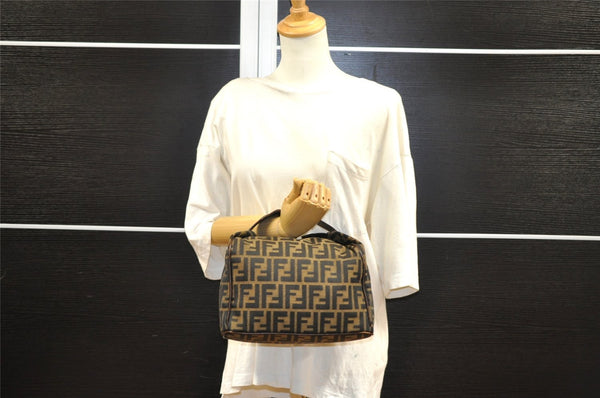 Authentic FENDI Vintage Zucca Hand Bag Purse Canvas Leather Brown 4608I