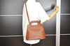 Authentic Salvatore Ferragamo Gancini Leather 2Way Shoulder Hand Bag Brown 4609I