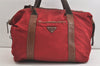 Authentic PRADA Vintage Nylon Tessuto Leather Shoulder Tote Bag Red 4610K