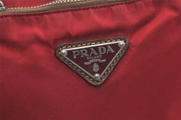 Authentic PRADA Vintage Nylon Tessuto Leather Shoulder Tote Bag Red 4610K