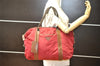 Authentic PRADA Vintage Nylon Tessuto Leather Shoulder Tote Bag Red 4610K