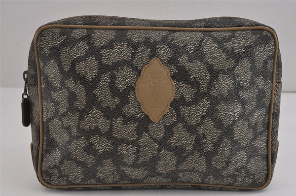 Authentic YVES SAINT LAURENT Clutch Hand Bag Purse PVC Leather Gray 4611J