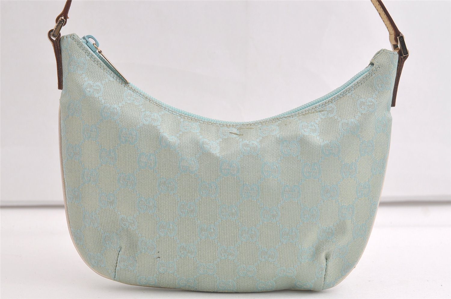 Authentic GUCCI Shoulder Hand Bag GG Canvas Leather 0050813 Light Blue 4612K