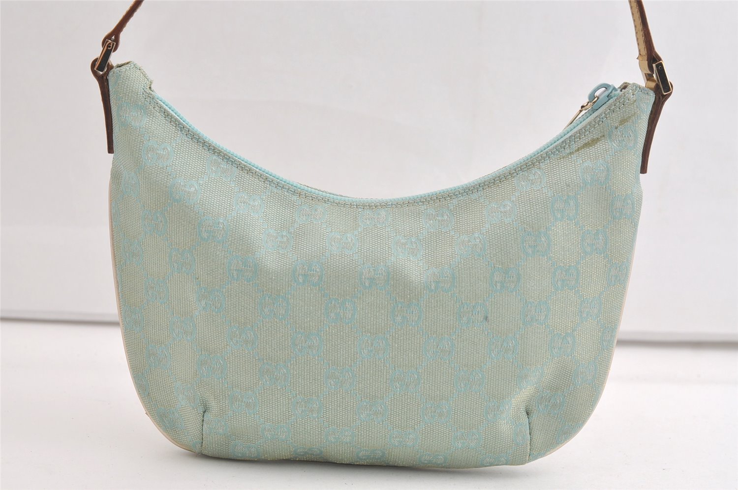 Authentic GUCCI Shoulder Hand Bag GG Canvas Leather 0050813 Light Blue 4612K