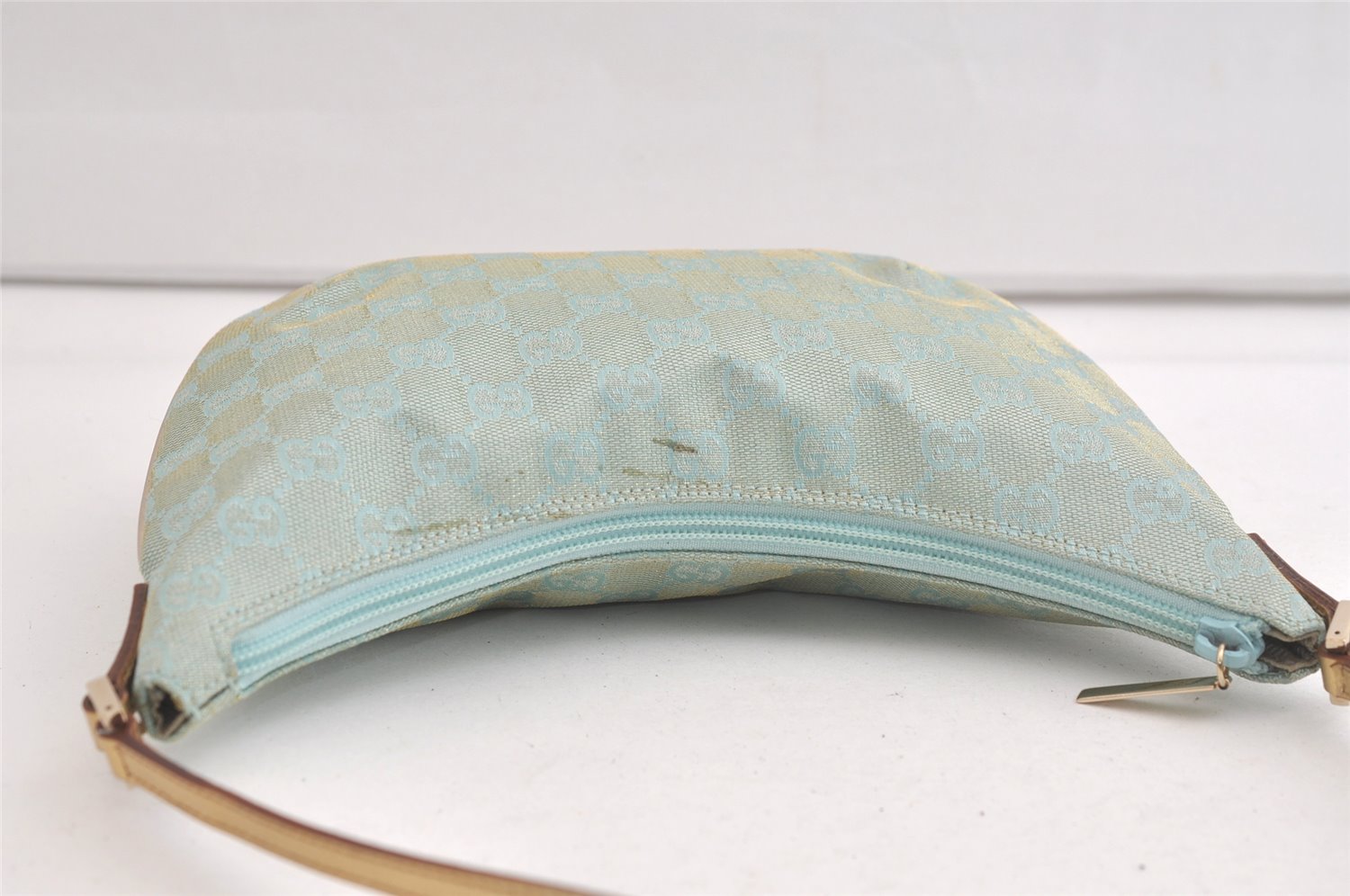 Authentic GUCCI Shoulder Hand Bag GG Canvas Leather 0050813 Light Blue 4612K