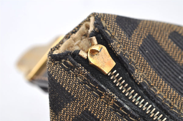 Authentic FENDI Zucca Hand Bag Pouch Purse Canvas Leather Brown Junk 4616I