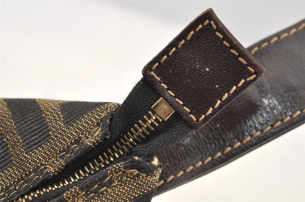 Authentic FENDI Zucca Hand Bag Pouch Purse Canvas Leather Brown Junk 4616I