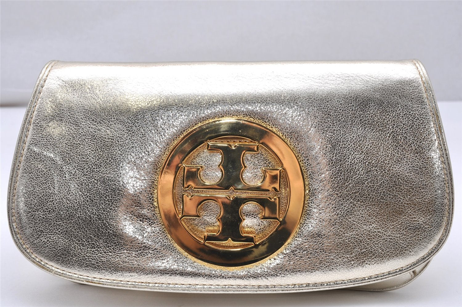 Authentic TORY BURCH Reva Chain Shoulder Cross Body Bag Leather Gold 4616K