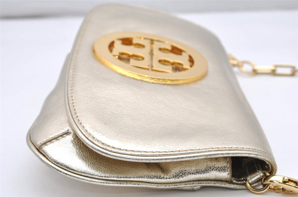 Authentic TORY BURCH Reva Chain Shoulder Cross Body Bag Leather Gold 4616K