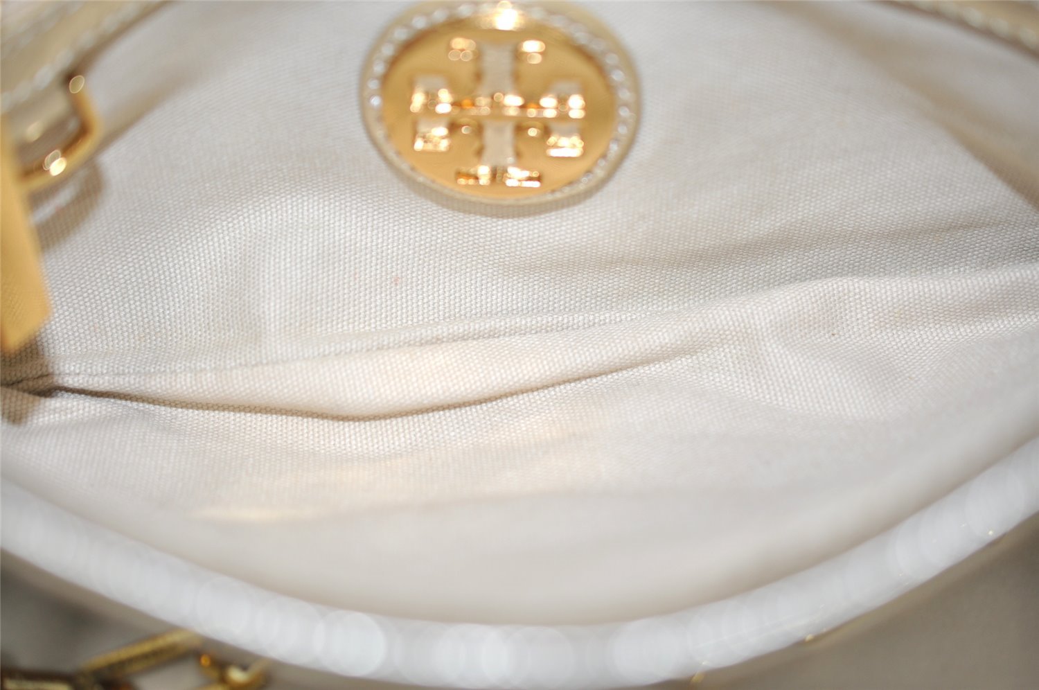 Authentic TORY BURCH Reva Chain Shoulder Cross Body Bag Leather Gold 4616K