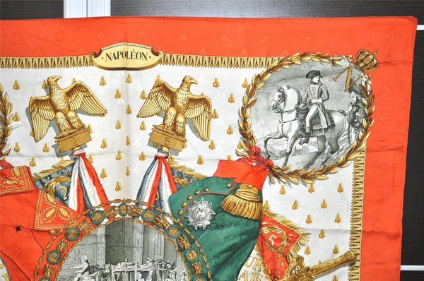 Authentic HERMES Carre 90 Scarf "NAPOLEON" Silk Orange 4619J