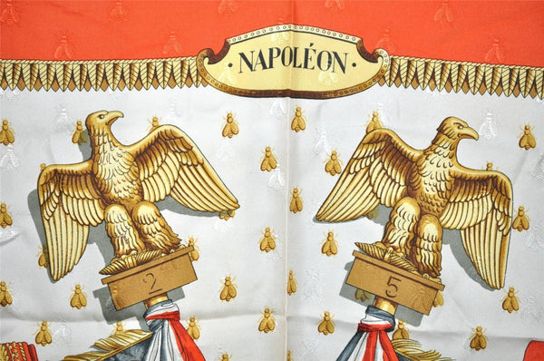 Authentic HERMES Carre 90 Scarf "NAPOLEON" Silk Orange 4619J