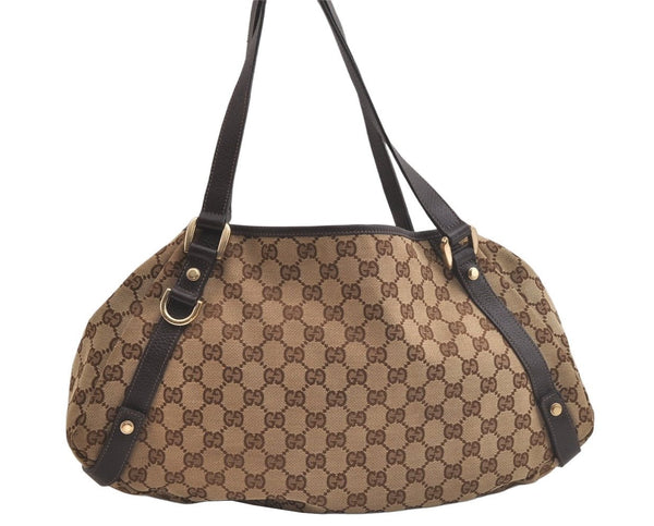Authentic GUCCI Abbey Shoulder Tote Bag GG Canvas Leather 130736 Brown 4619K