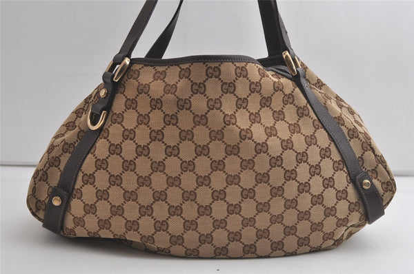 Authentic GUCCI Abbey Shoulder Tote Bag GG Canvas Leather 130736 Brown 4619K