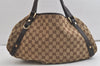 Authentic GUCCI Abbey Shoulder Tote Bag GG Canvas Leather 130736 Brown 4619K
