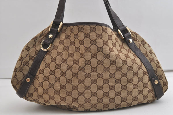 Authentic GUCCI Abbey Shoulder Tote Bag GG Canvas Leather 130736 Brown 4619K