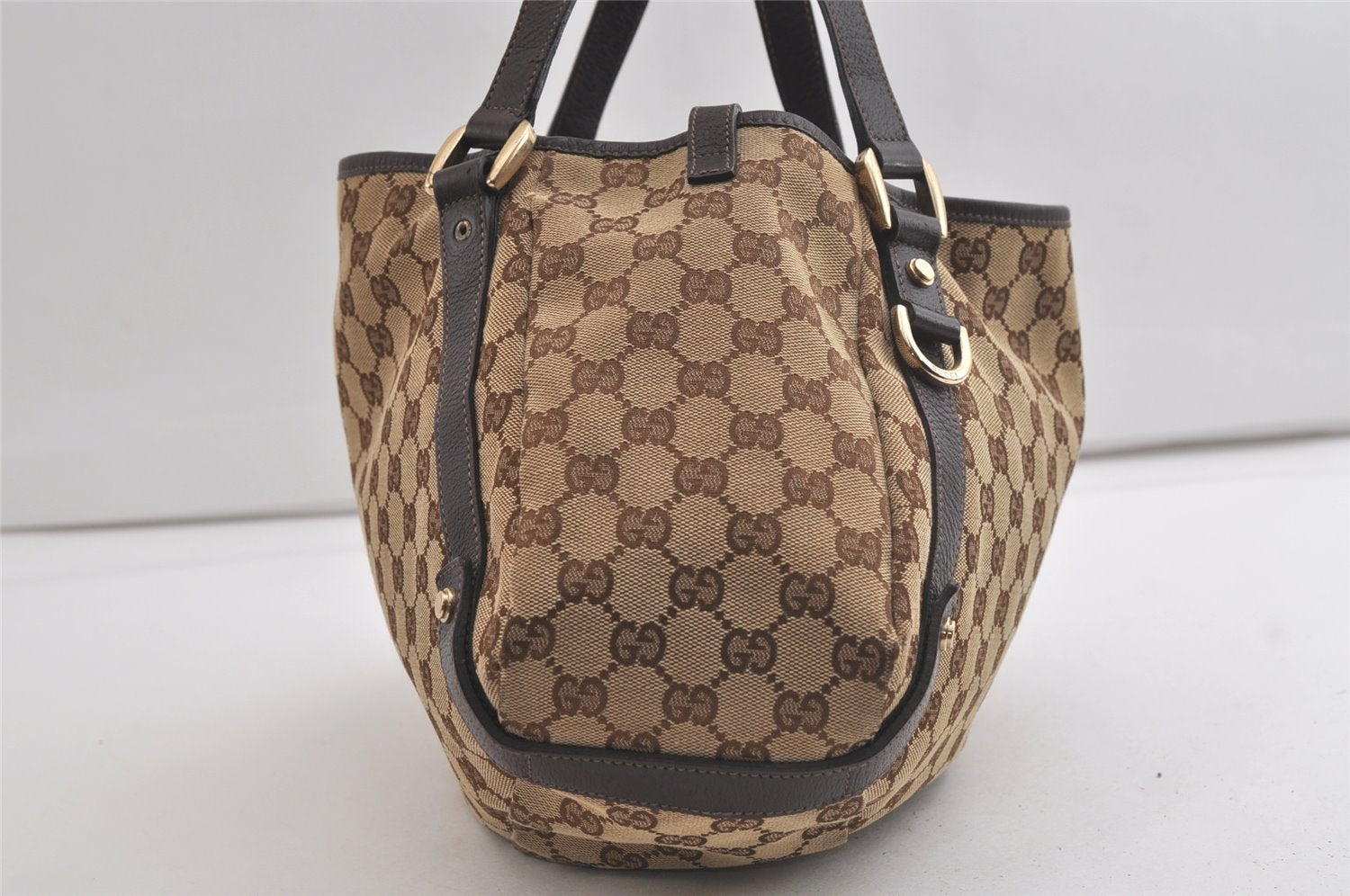 Authentic GUCCI Abbey Shoulder Tote Bag GG Canvas Leather 130736 Brown 4619K
