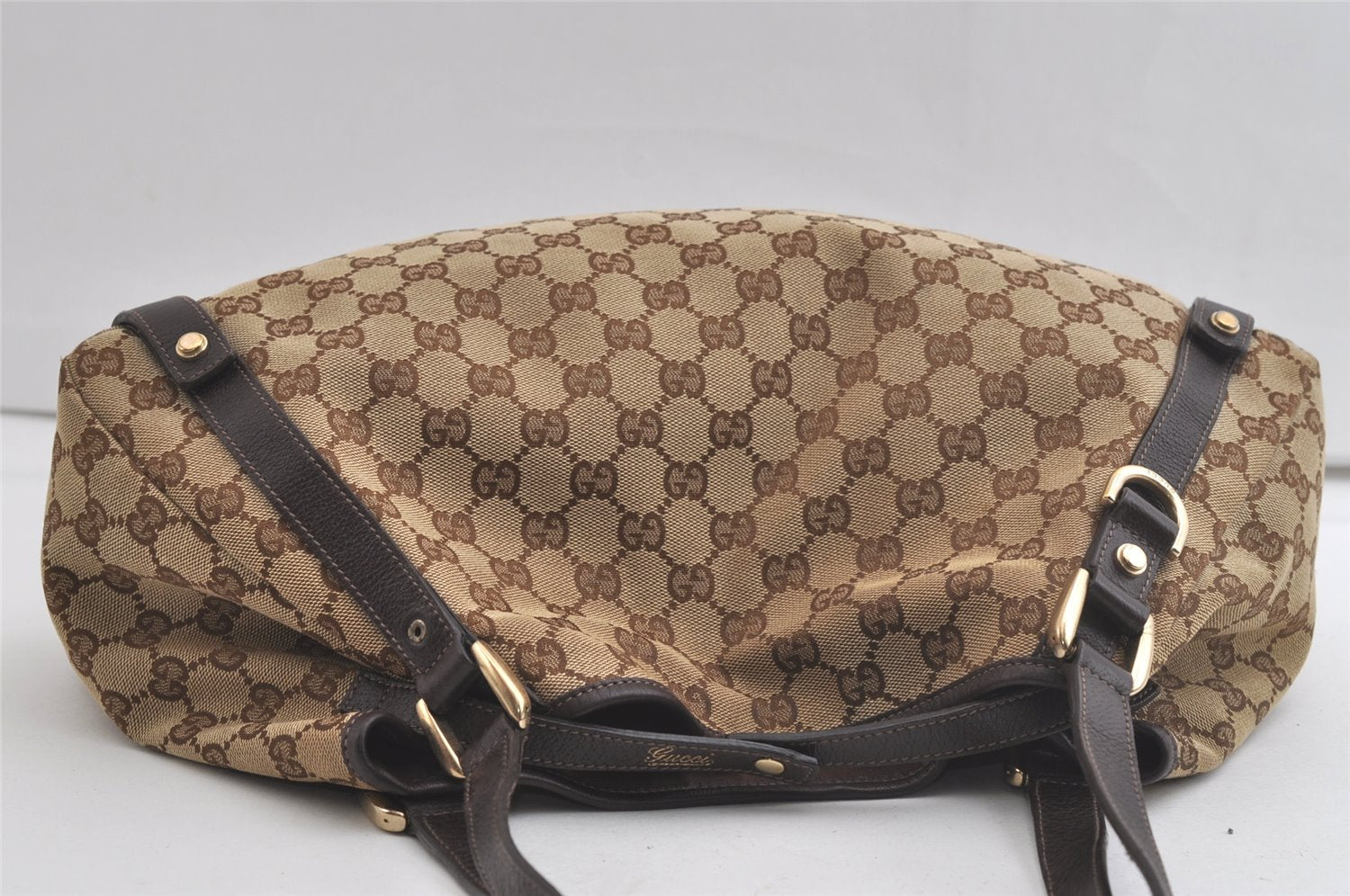 Authentic GUCCI Abbey Shoulder Tote Bag GG Canvas Leather 130736 Brown 4619K