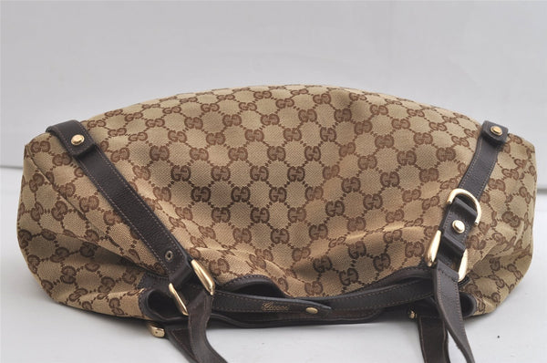 Authentic GUCCI Abbey Shoulder Tote Bag GG Canvas Leather 130736 Brown 4619K