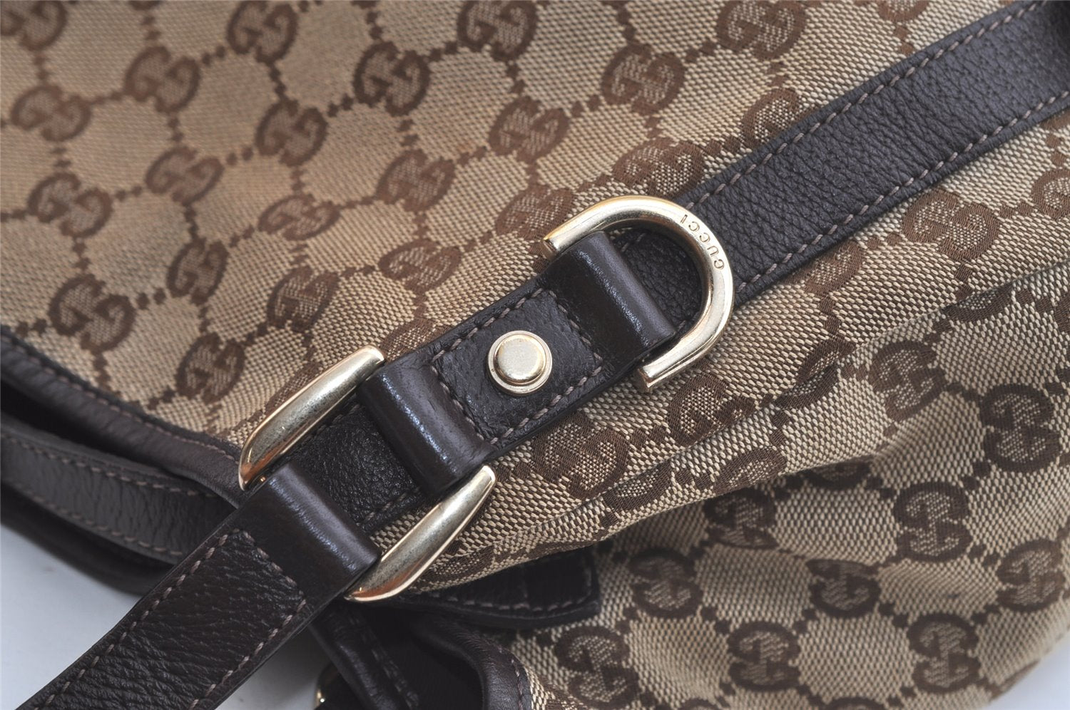 Authentic GUCCI Abbey Shoulder Tote Bag GG Canvas Leather 130736 Brown 4619K