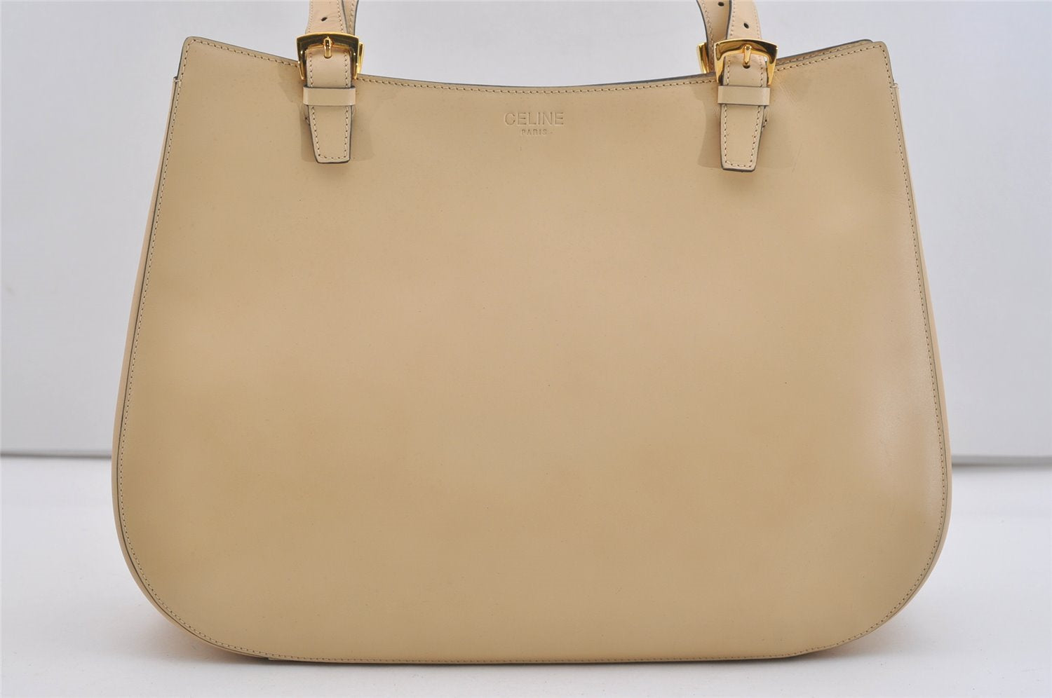 Authentic CELINE Vintage Shoulder Tote Bag Leather Beige 4620J