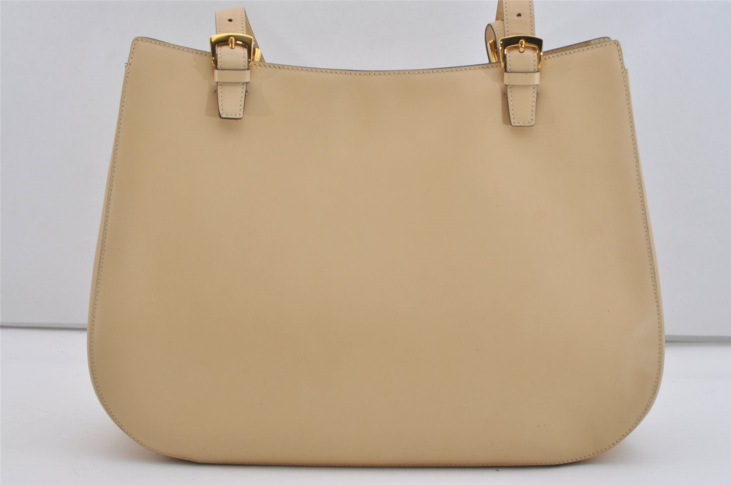 Authentic CELINE Vintage Shoulder Tote Bag Leather Beige 4620J