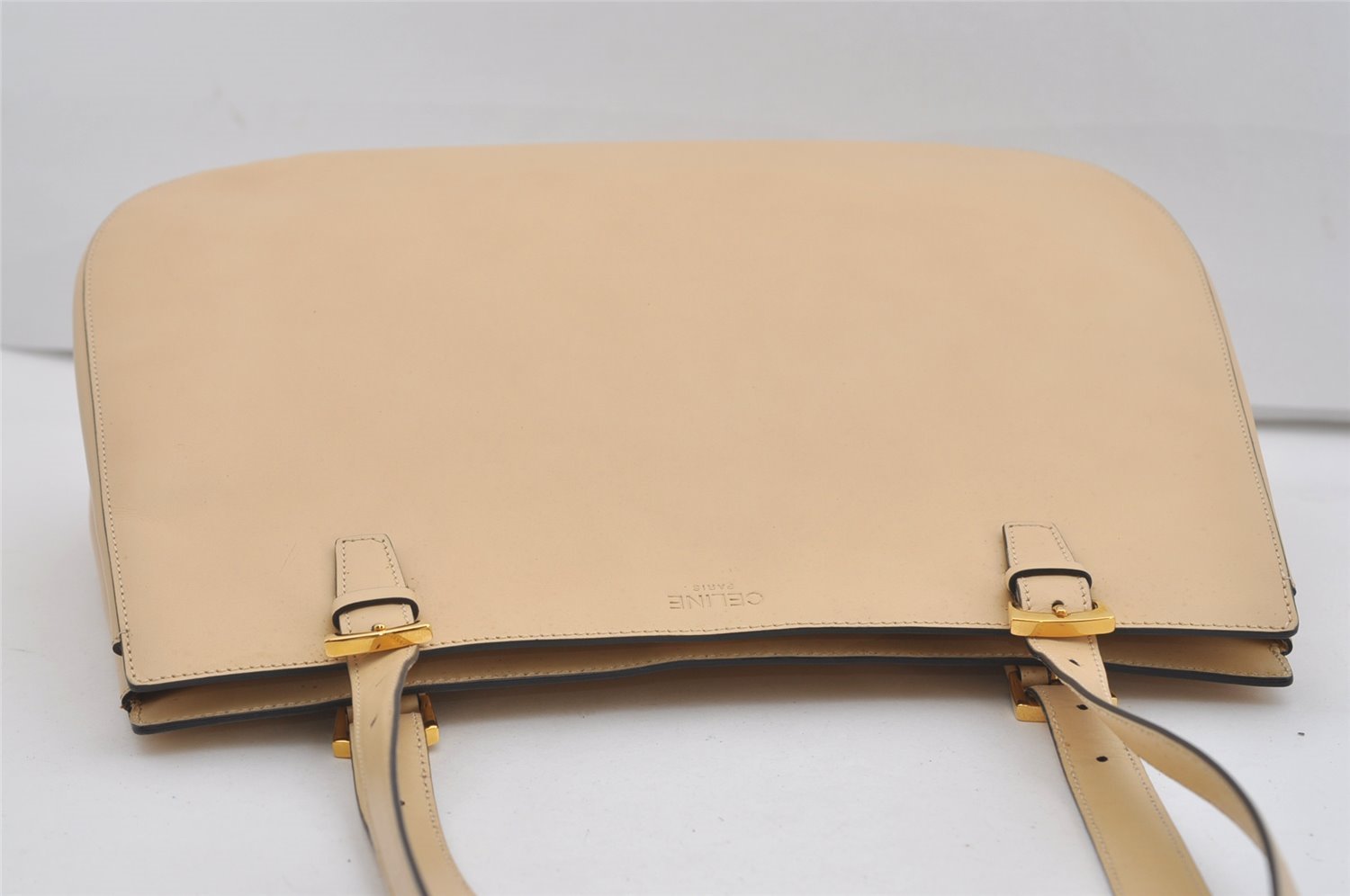 Authentic CELINE Vintage Shoulder Tote Bag Leather Beige 4620J