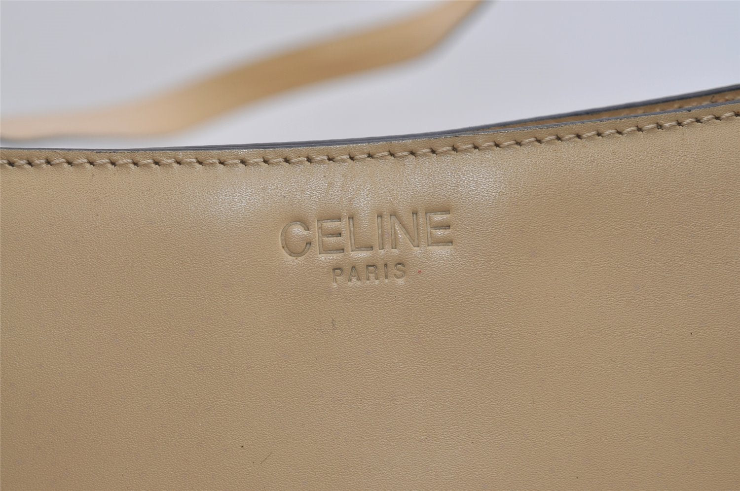 Authentic CELINE Vintage Shoulder Tote Bag Leather Beige 4620J