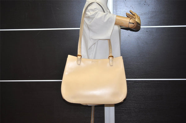 Authentic CELINE Vintage Shoulder Tote Bag Leather Beige 4620J