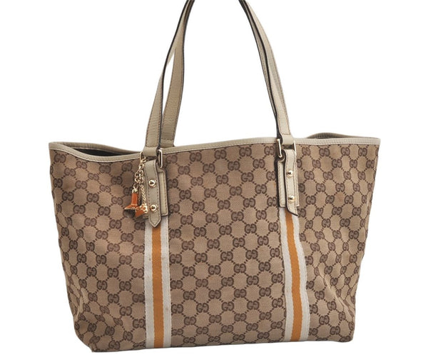 Authentic GUCCI Sherry Line Tote Bag GG Canvas Leather 139260 Brown 4620K