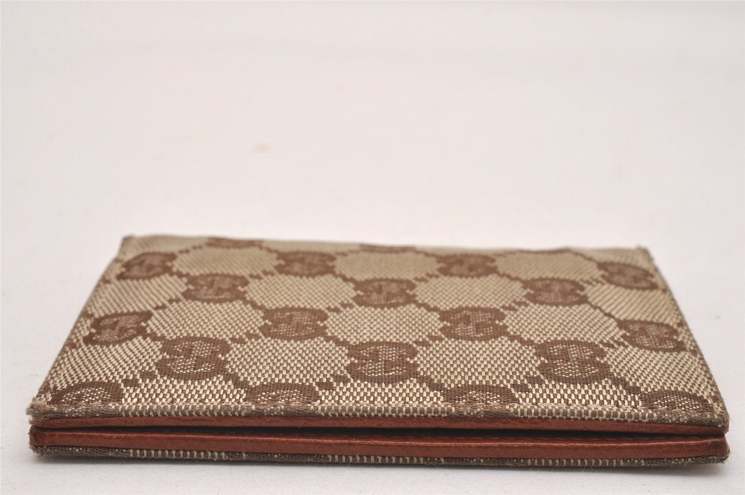 Authentic GUCCI Vintage Card Pass Case GG Canvas Leather 120966 Brown 4622J