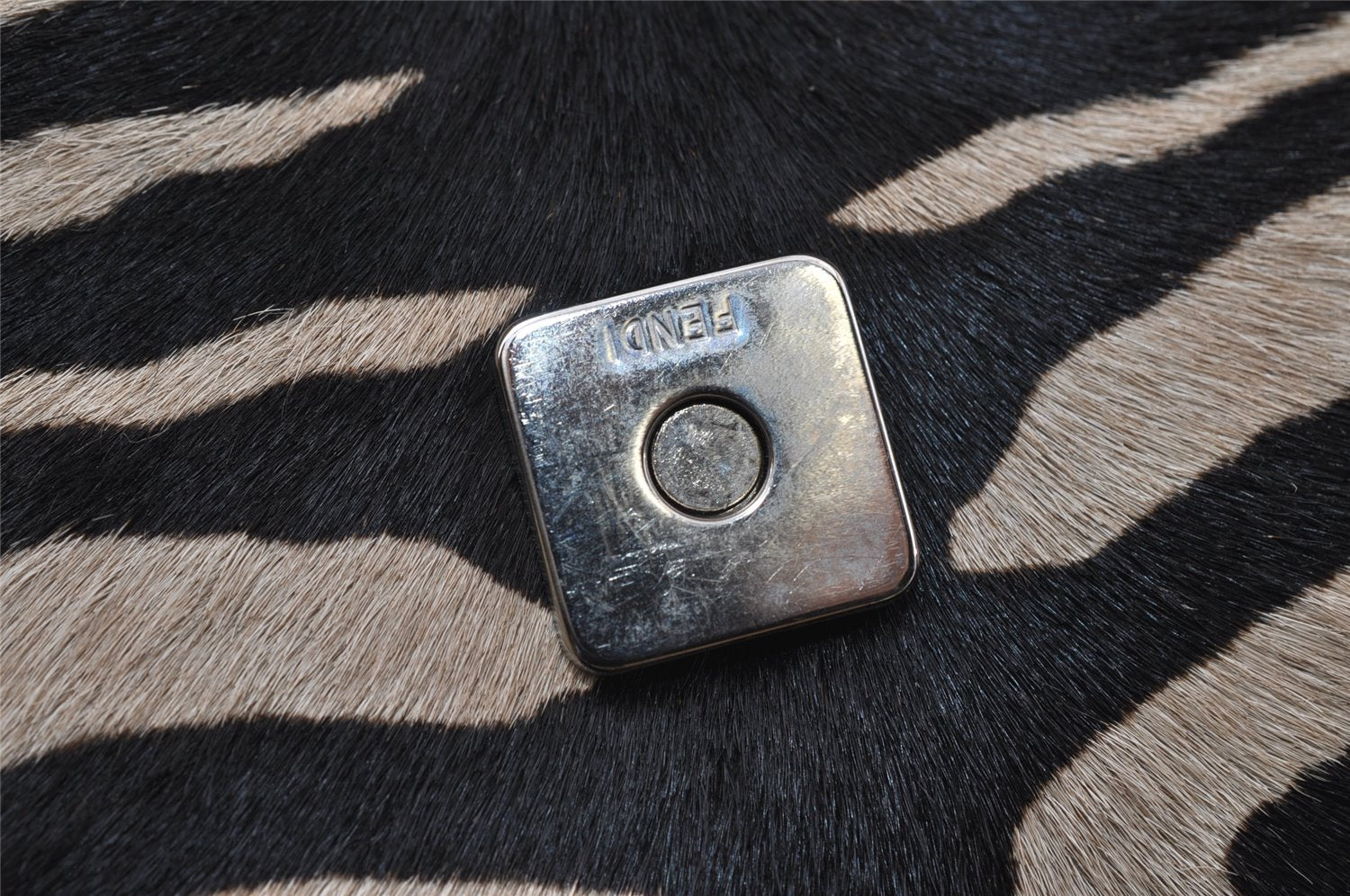 Authentic FENDI Zebra Pattern Hand Bag Purse Unborn Calf Leather Beige 4623I