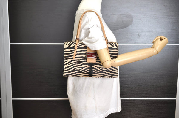 Authentic FENDI Zebra Pattern Hand Bag Purse Unborn Calf Leather Beige 4623I