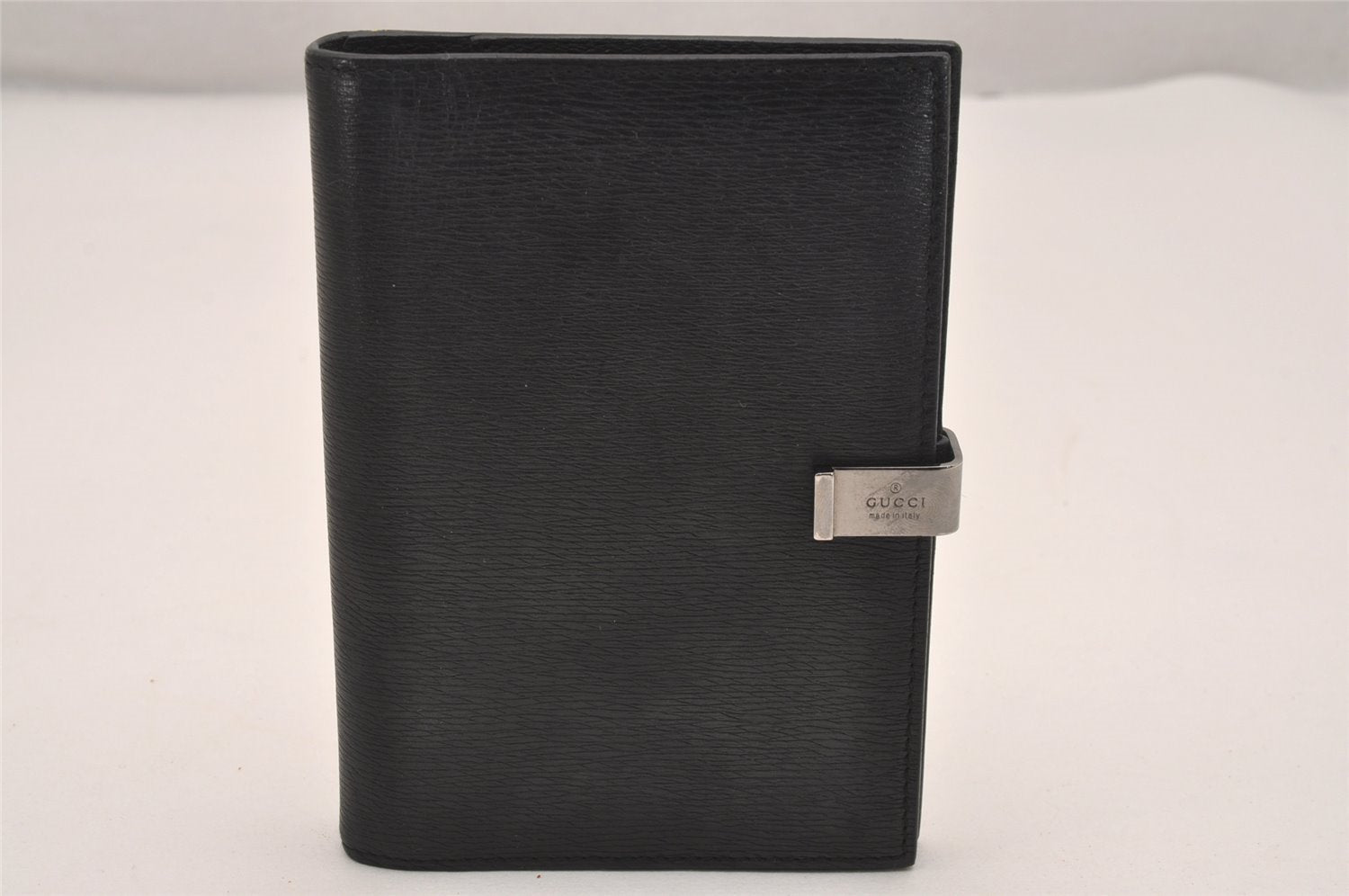 Authentic GUCCI Agenda Vintage Notebook Cover Purse Leather Black 4623J