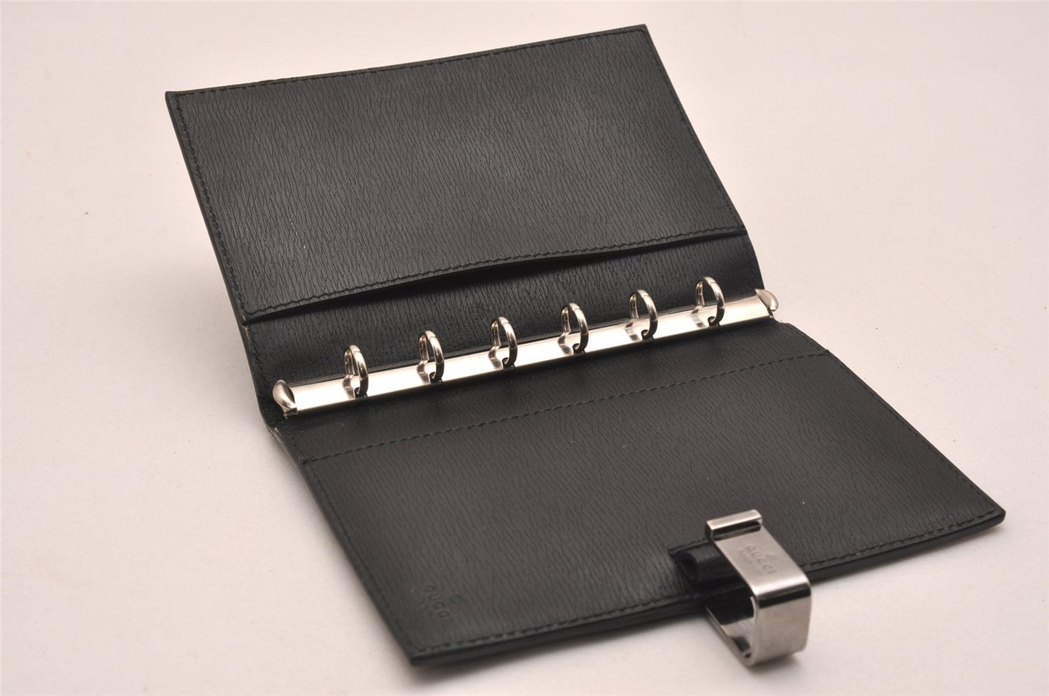 Authentic GUCCI Agenda Vintage Notebook Cover Purse Leather Black 4623J