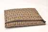 Authentic FENDI Vintage Zucchino Pouch Purse Canvas Leather Brown 4623K