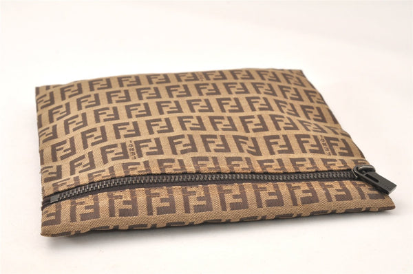 Authentic FENDI Vintage Zucchino Pouch Purse Canvas Leather Brown 4623K