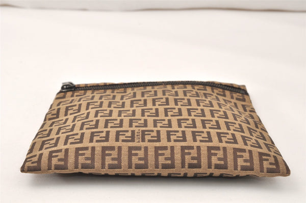 Authentic FENDI Vintage Zucchino Pouch Purse Canvas Leather Brown 4623K