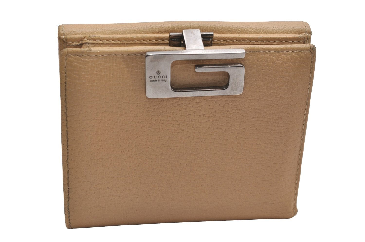 Authentic GUCCI Vintage Bifold Wallet Purse Leather Beige 4625J
